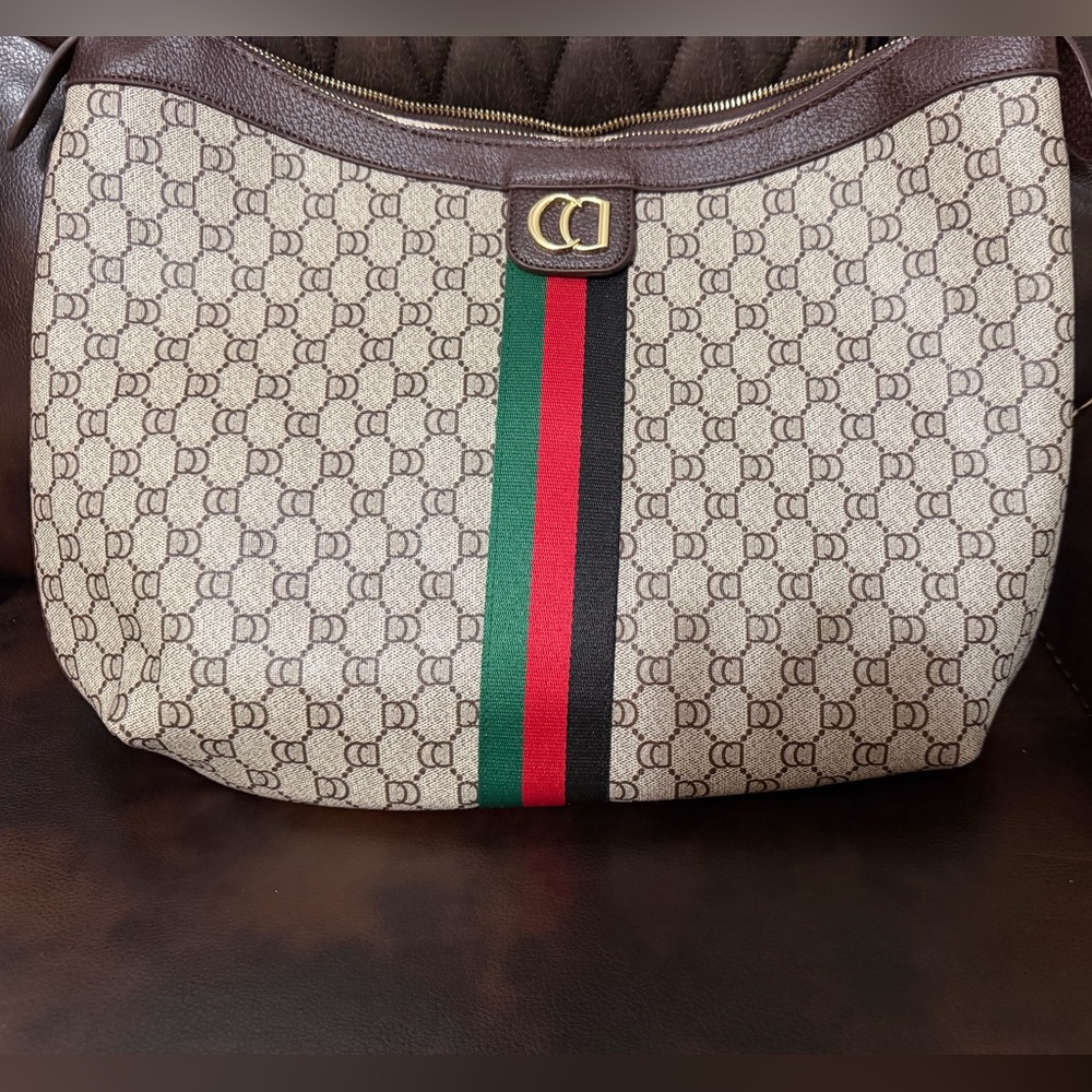 Designer Brown and Green Patterned Shoulder Bag - New - Picture 9 of 9